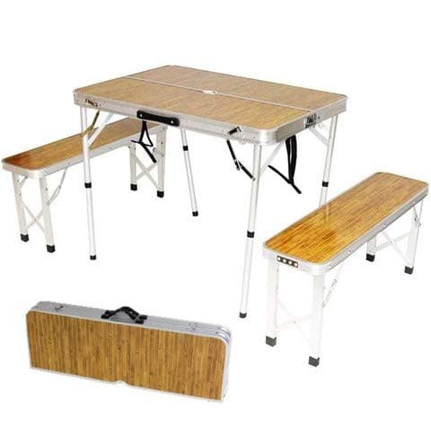 折りたたみアルミテーブルベンチセット 2つ折り 90cm 2段階調節